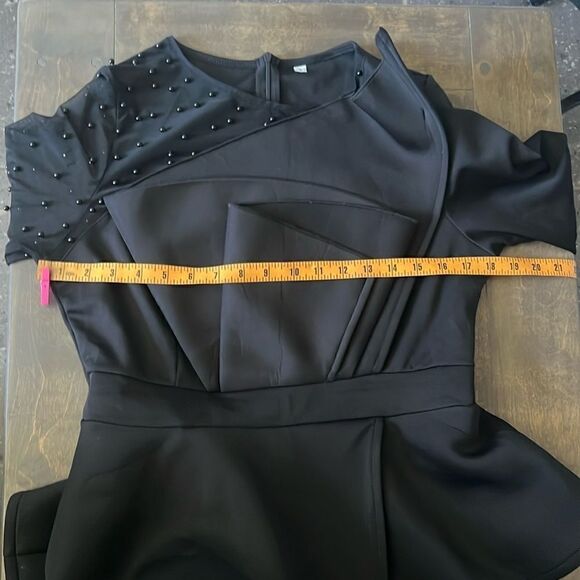 New Beaded Formal Long Sleeve Patchwork Mesh beaded Irregular Jumpsuit  Black - Picture 8 of 11